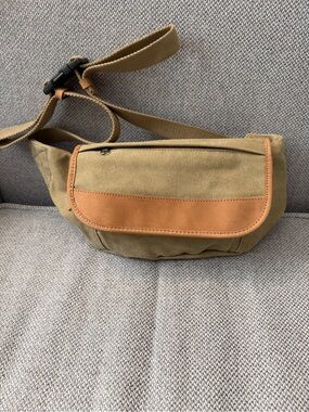 L.L. Bean Olive Canvas Belt Bag with Tan Leather Trim